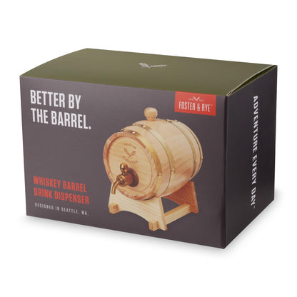 Foster & Rye Wooden Barrel for Whiskey, Whiskey Infusion Bourbon Barrel Moonshine Jug with Spigot, Liquor Dispenser Beverage Barrel - Holds 750mL Set of 1