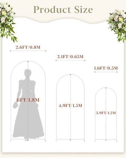 AEPOALUA Wedding Arch, Metal Arch Backdrop Stand, Balloon Arch Stand Wedding Frame for Ceremony Decoration (White, 6FT, 5FT, 4FT Arch Backdrop)