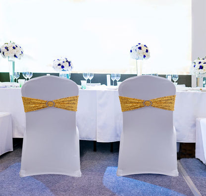 WENSINL All Sequin Gold Chair Sashes 100 Pack, Gold Sequin Chair Sashes Bows for Wedding Party Folding Chair Decoration, Golden Chairs Band with Buckles for Fiesta Event Decorations