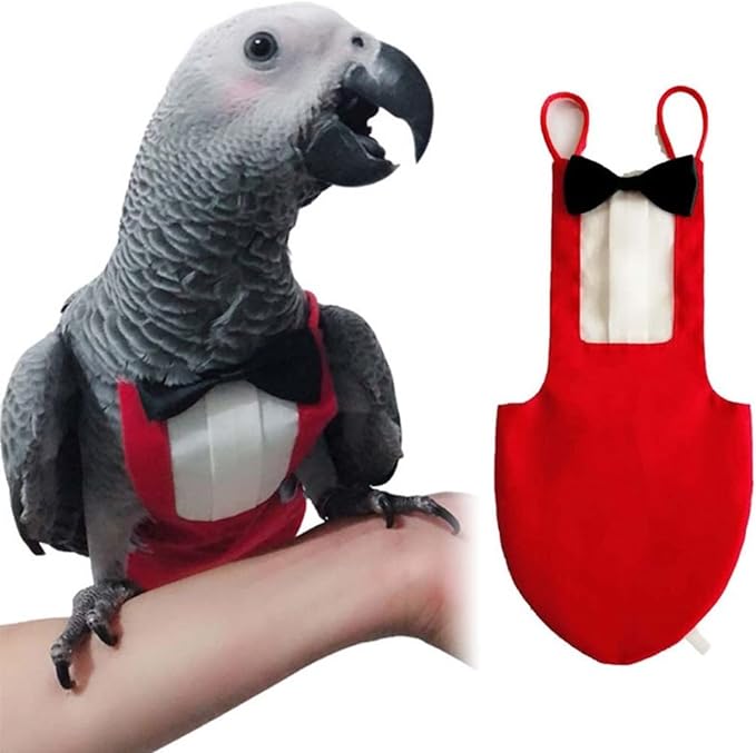 Bird Flight Suits Diapers, Parrot Flight Suits Diapers for Monk Parakeets, Cockatiels Flight Suits, Parrot Clothes, Bird Training Nappy Suit Liners Clothes (X-Large,Red)