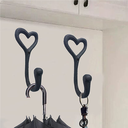 ZEYU Heavy Duty Coat Hooks, 4pcs Cast Iron Love Heart Shape Wall Hooks for Hanging Coats, Black No Rust Hooks for Scarf, Bag, Towel, Key, Cap, Cup, Hat