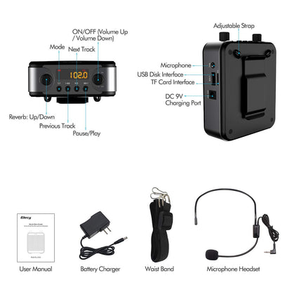 Giecy 30W Portable Voice Amplifier with Wired Microphone Headset, 2800mAh Rechargeable PA System Speaker Personal Microphone Speech Power Amplifiers Loudspeaker for Teachers/Metting/Tour Guide