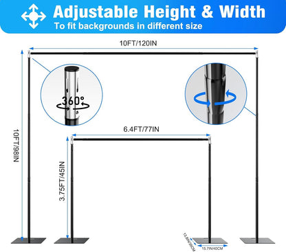 OPYRET Pipe and Drape Backdrop Stand Kit Backdrop Stand For Parties 10x10 FT Adjustable Photo Backdrop Stand Heavy Duty Background Stand for Wedding Banquet Decorations, Black