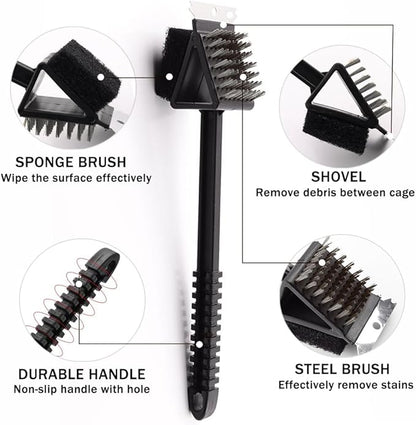 Ouliget 3-in-1 Bird Cage Cleaning Brush,Multi-Function Brush Poop Remover Shovel Cleaning Brush Tools,Pet Cages Accessories Scraper and Scrub Pad in One Tool