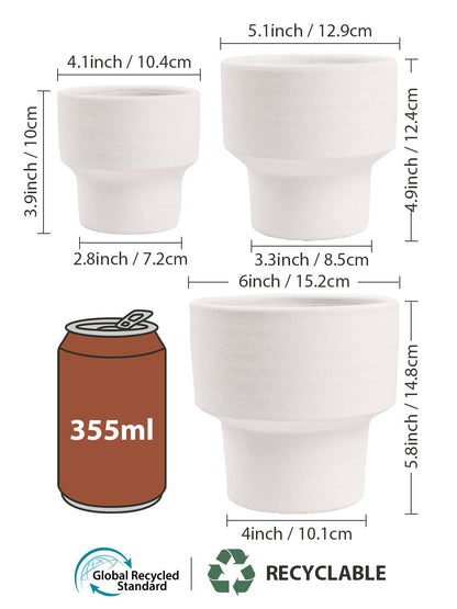 INGOFIN Ceramic Planter Pot Set of 3, 4/5/6 Inch Indoor Decorative Cachepot for Pothos & Succulents, No Drainage Hole, Modern Tabletop Desk Display Plant Pot for Home Decor, Sandblasted White