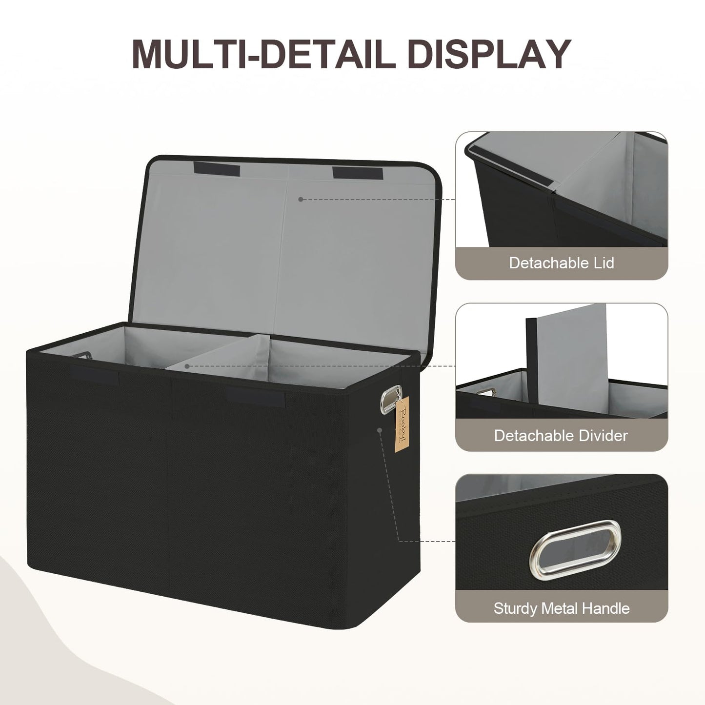 Roobyl Large Toy Storage Box with Lid, Collapsible Toys Storage Organizer Bins with Dividers and Handles, Storage Chest Bin for Kids, Boys, Girls, Nursery 25"x13" x16" (Black)