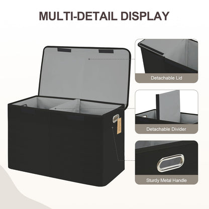 Roobyl Large Toy Storage Box with Lid, Collapsible Toys Storage Organizer Bins with Dividers and Handles, Storage Chest Bin for Kids, Boys, Girls, Nursery 25"x13" x16" (Black)