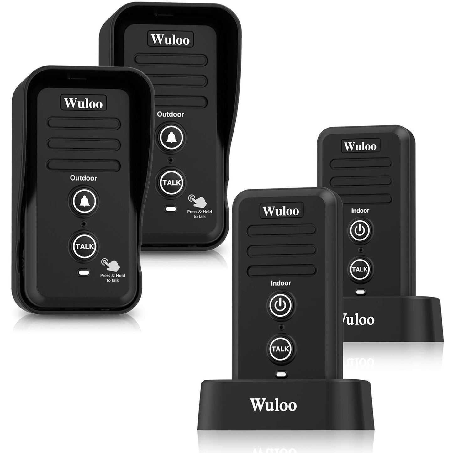 Wuloo Wireless Intercom Doorbells for Home Classroom, Intercomunicador Waterproof Electronic Doorbell Chime with 1/2 Mile Range 3 Volume Levels Rechargeable Battery (Black, 1&2)