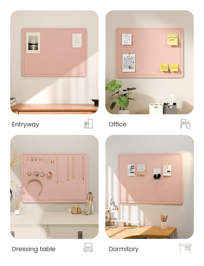 Fluxynara Bulletin Board, 23.6" x 17.5" Cork Board Alternative with 12 Safe Removable Adhesive Tabs, Foldable Felt Pin Board for Home Office, Classroom, Bedroom,Entryway for Walls—Pink