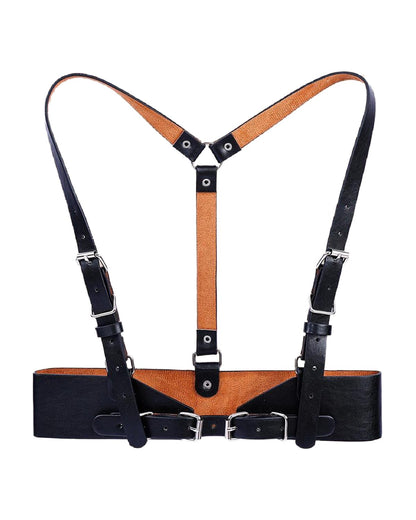 Pretishows Punk Womens Waist Belt Adjustable Suspenders Straps PU Leather Harness Belt Large