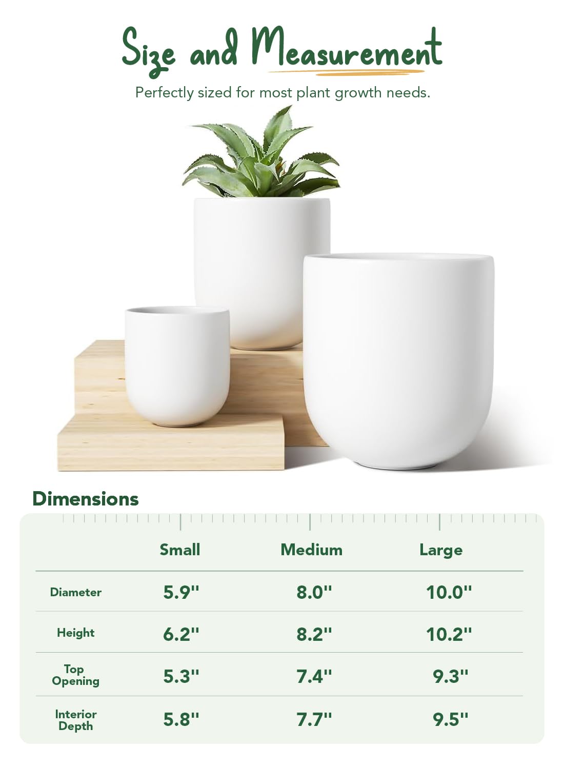 LE TAUCI 6+8+10 Inch Ceramic Pots for Plants, Plant Pots Indoor with Drainage Hole and Plug, Planter Pots for Home Office Room Patio, Set of 3, White