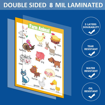 4 Pieces Laminated Educational Preschool Posters for Toddlers| Educational Wall Charts | School classroom Posters | Class decorations for Kindergarten- Sea Animal,Farm Animal,Wild Animal, Insect.