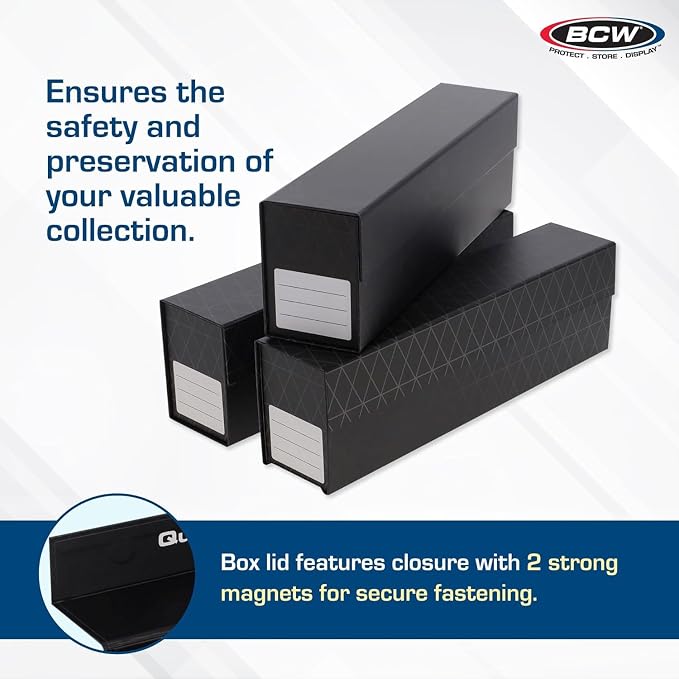 BCW QuickFold® Card Storage Boxes for Magnetics & Toploaders – 9 Pack | Trading Card Holder Box with Magnetic Closure | Easy Fold Assembly for Sports and TCG Cards