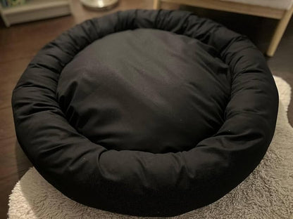 Organic Cotton Canvas Dog Bed: Removable Cover, Natural Fill - Made in USA (Black, X Small 18" x 6" inches)