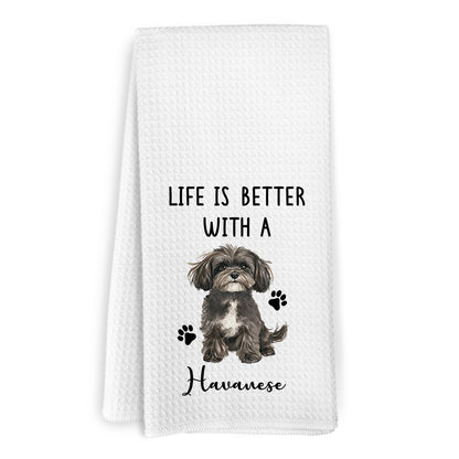 KFXHANGD Funny Havanese Dog Kitchen Towels Gifts for Women Men, Life is Better with a Havanese Dog Dish Towels, Dogs Puppy Themed Hand Tea Towel for Bathroom Kitchen Decor, Dogs Lover Gifts, 16x24 in