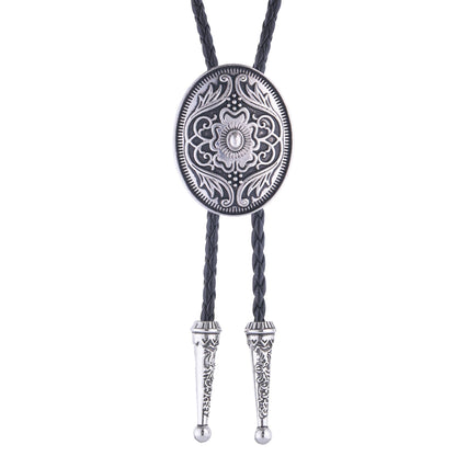 GelConnie Silver Bolo Tie for Men Women Mens Bolo Ties Western Wedding Vintage Style American Bolo Tie 3D Flower Design