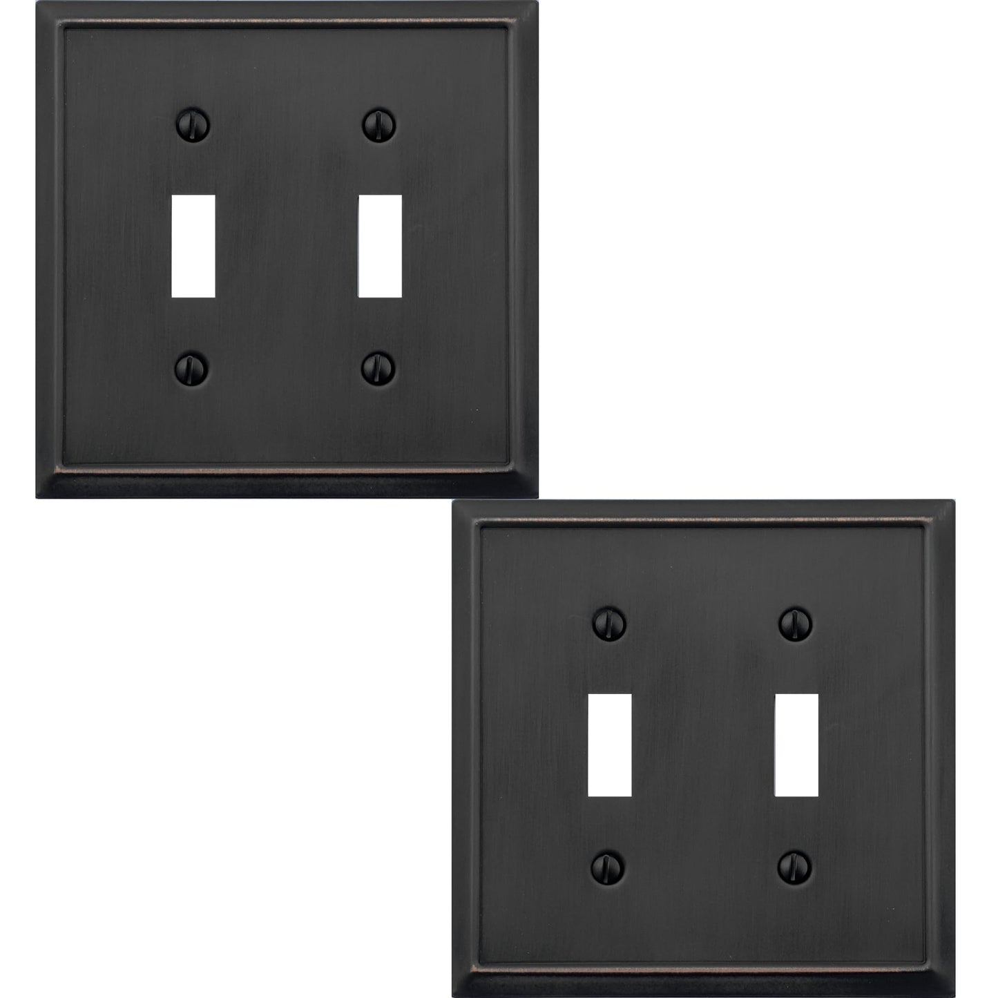 OKAWYC Double Toggle Light Switch Cover Aria Metal Wall Plate, 2-Pack Aged Bronze 2 Gang, Light Switch Cover Decorative Wallplate, Durable