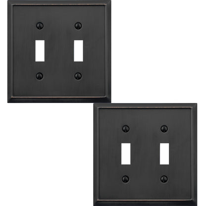 OKAWYC Double Toggle Light Switch Cover Aria Metal Wall Plate, 2-Pack Aged Bronze 2 Gang, Light Switch Cover Decorative Wallplate, Durable
