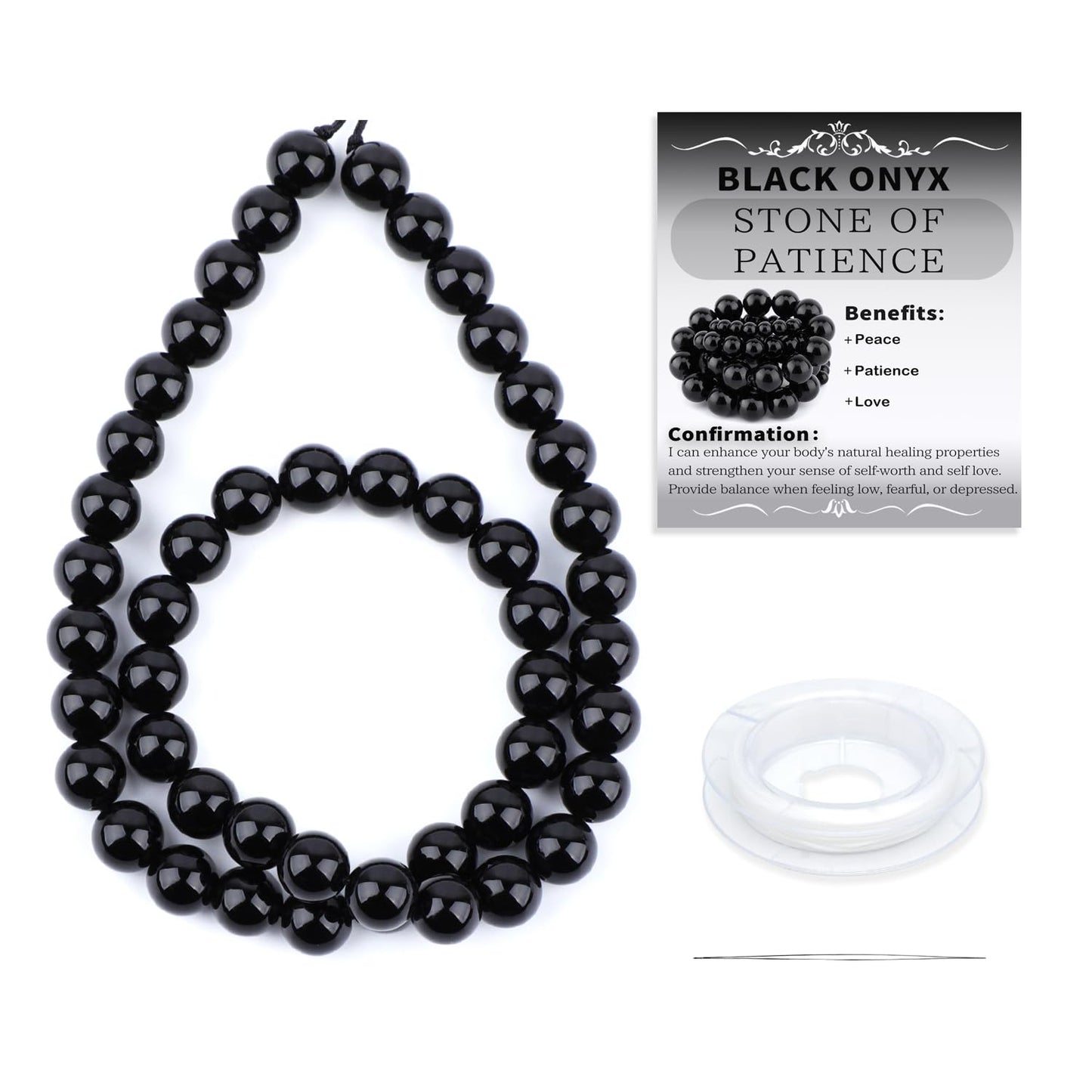 CMBYN Natural Stone Beads Round Genuine Real Stone Beading Strand Loose Gemstones DIY Smooth Bead for Bracelet Necklace Earrings Jewelry Making (Black Onyx, 8mm 45 Pieces)