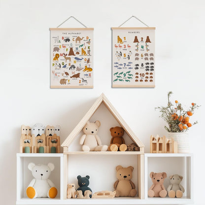 Cute Animal Number Chart Alphabet Poster Hanger, ABC Chart Wall Decor, Toddler Learning Posters, Educational Posters Homeschool Supplies, Wall Art Wall Hanging Banner Home Baby Room Nursery Decor