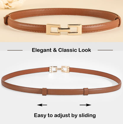 ALAIX 2Pack Skinny Leather Belts for Women Dress Belts Thin Waist Belt with Gold Buckle Adjustable Women's Belt