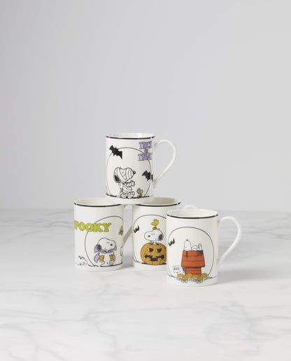 Lenox Coffee Mugs, PEANUTS The Great Pumpkin 11 Oz Mugs Set of 4, Assorted, Porcelain, Snoopy, Charlie Brown Halloween Drinkware Set, Dishwasher Safe, Microwave Safe, Halloween Decor (11 Oz 4 Piece)
