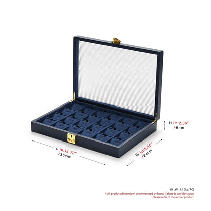 Oirlv Blue Leather Jewelry Organizer Jewelry Tray with Lid Jewelry Organizers and Storage for Drawers Stackable Jewelry Trays Necklace Organizer Hoder for Women Jewelry Organizer with Lock (24 Grid)