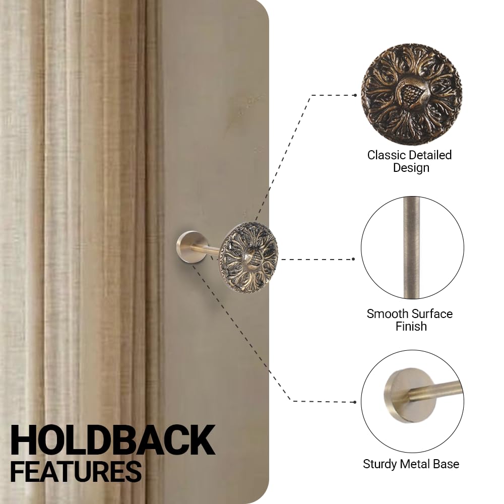 Deco Window Holdback/Curtain Tieback (Set of 2) Round Medallion Antique Brass