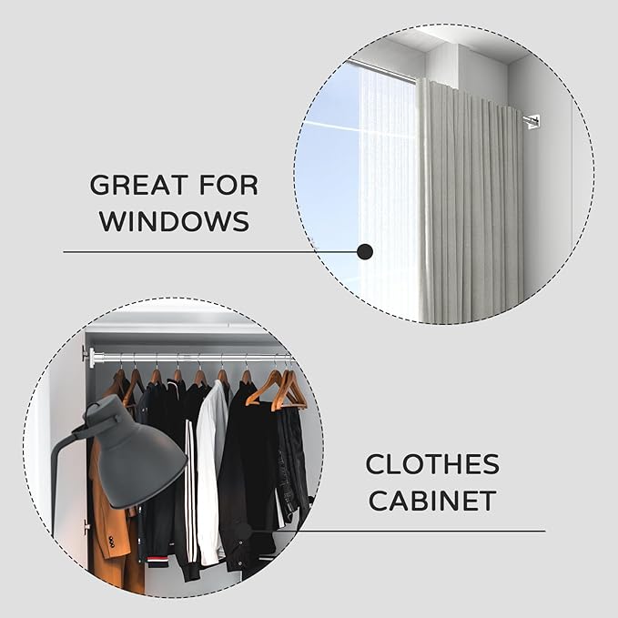 UIOSANRT Stainless Silver Shower Curtain Rod 31-92 Inches Non-Slip Shower Rod Tension Mounted No Drill Shower Curtain Rods Spring Tension Rod Adjustable for Windows Bathroom