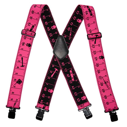 Movwokon Men's 2" Wide Heavy Duty X-Back Elastic Suspenders, Strong Metal Clips, Adjustable for Tool Belt/Carpenter(pink)