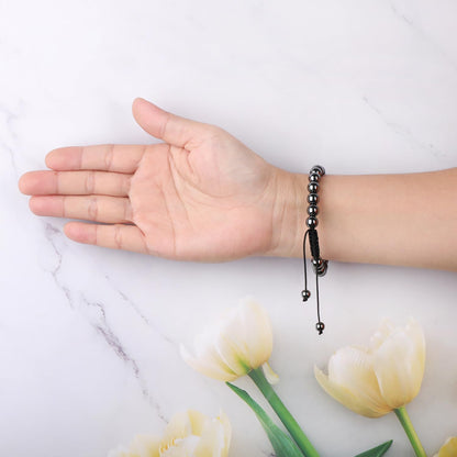 AD Beads 8mm Hematite - Healing and Health - Handmade Natural Stone Crystal Bracelet with Adjustable Macrame String - Yoga Healing Power Energy Gifts for Men and Women