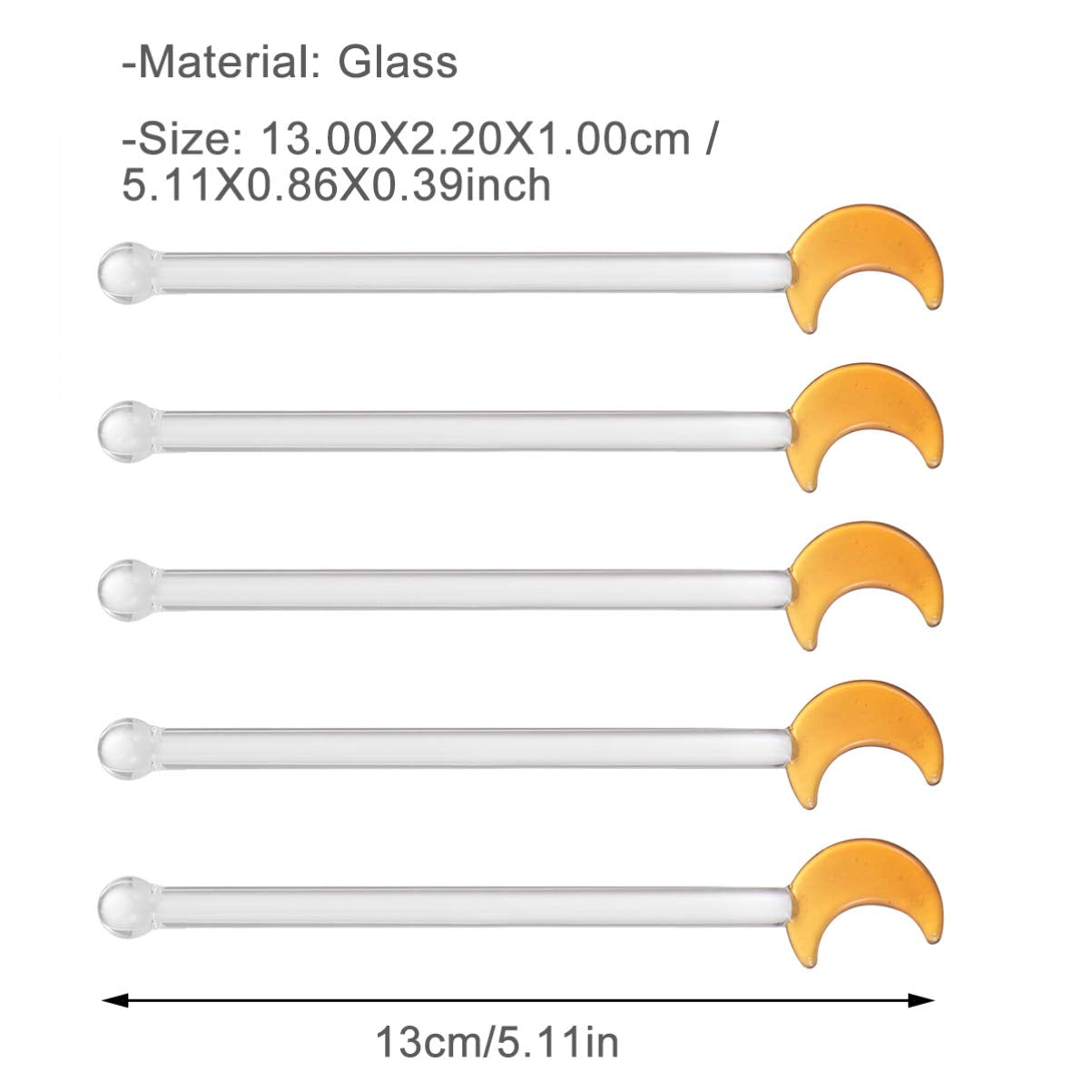 5PCS Glass Swizzle Sticks for Cocktails Drinks, Moon Swizzle Sticks for Drinks Coffee Cocktail for Restaurant Home Bar