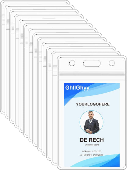 20 Pack Extra Thick Name Badge Holders, Heavy Duty & Sealable Waterproof Vertical ID Badge Holders, Durable Clear PVC Plastic Badge Sleeve for Credit Card/Shcool Work Badge/Room Key/RFID