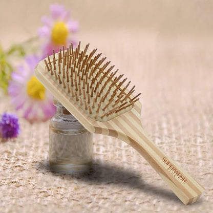 Bamboo Wood Hair Brush Large Paddle for Women, Natural Bamboo Wooden Bristles Scalp Massager, Flat Detangling Hairbrush Fit All Types Hair