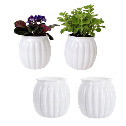 Cornasee 4" Pumpkin Planter Self Watering Pot, 4-Pack Small Plastic Planters for Indoor Plants,Flowers,Succulent,African Violets (White, 4")