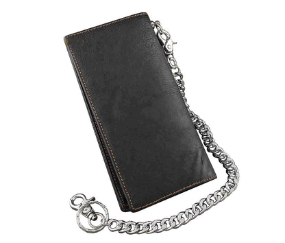 vogueteen Biker Rock Star Concho Mens Card Money Long Black Real Leahter Wallet With Chain