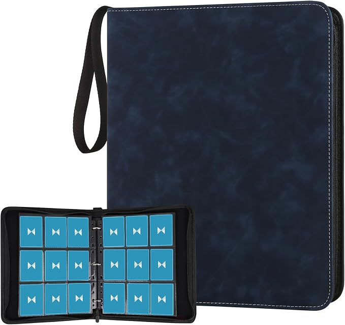 GERMUN 3 Ring 9 Pocket Zipper Card Binder, 720 Double Sided Standard PU Trading Card Album Folder for TCG & Sports Cards, Not Fit Top Loaders (Dark Blue)