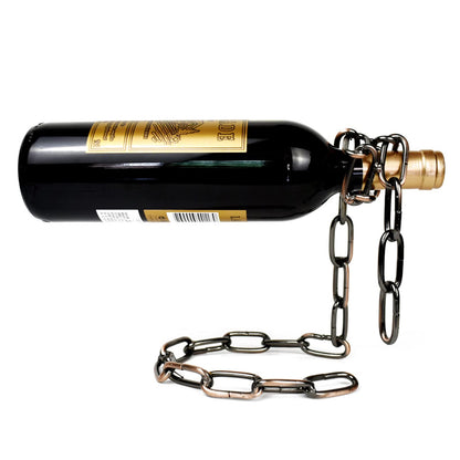 YHan Floating Wine Bottle Holder - Magic Steel Chain Wine Rack for Suspended Display - Holds Any Long-Neck Wine Bottles, Durable & Elegant, Perfect for Home Bar or Kitchen Decor (6.7x5.12x7.5in)