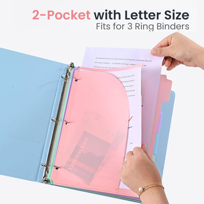 5-Tab Dividers for 3 Ring Binder, 15 Counts Binder Dividers Index with Pockets, 8.5 x 11'' Binder Dividers with 1/5 Cut Tabs for School Office (XY026) (3)