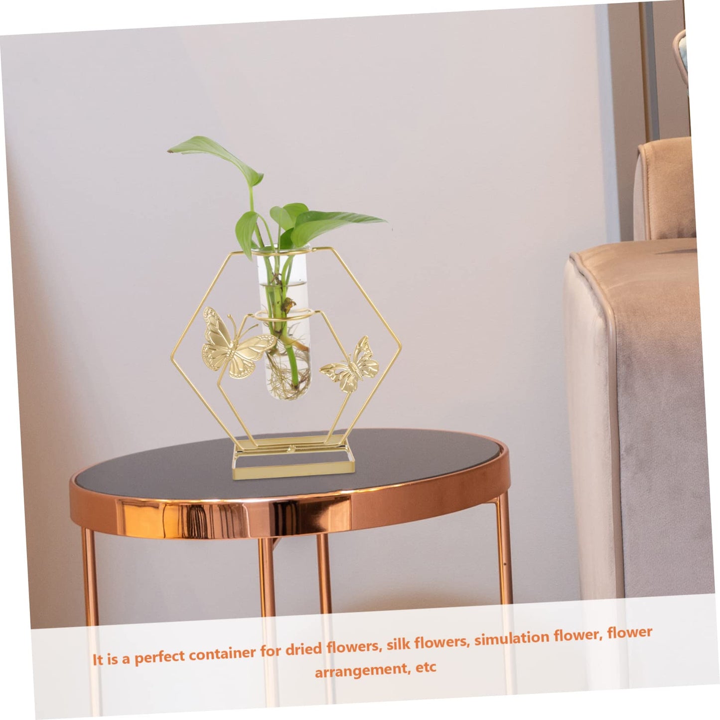 Hemobllo Hydroponic Glass Vase Metal Stand Desktop Flower Planter for Home Decor Unique Terrarium for Indoor Plants Modern Decorative Vase