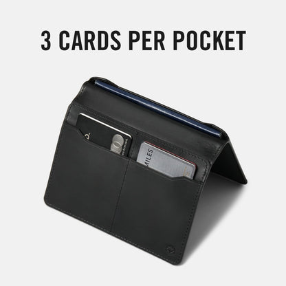 Ridge Passport Holder - Leather Travel Wallet, RFID Protection, Holds Passport, 6 Credit Cards, Folded Cash, And a Boarding Pass (Midnight Black)