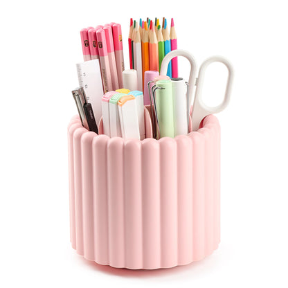 Sallurna Desk Organizer, 360° Rotating Pen Holder for Desk, Pencil Cup with 7 Compartments Storage Box Caddy for Kids, Office, School, Home (Pink)