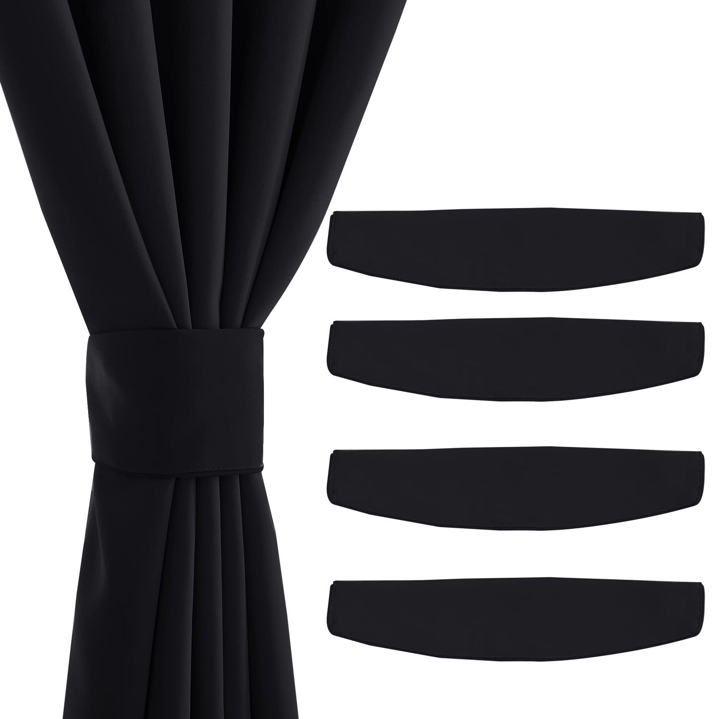 NICETOWN Magnetic Curtain Tiebacks - Modern Unique Upgraded Design Decorative Drape Tie Backs Holder for Window Draperies, No Tools Required (Black, 11.8 X 4 Inches, Set of 4)