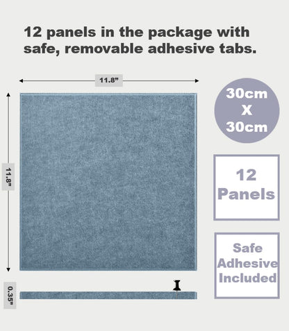 DECORITA Blue Felt Bulletin Board 47"x35" | Felt Wall Tiles (12-Pack) | Large Cork Pin Board Alternative for Office, Home & Classroom | Blue Classroom Decor Office Supplies | Gray Blue