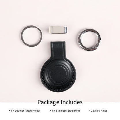 KEEPXYZ Genuine Leather Keychain Holder Compatible with Airtag, Secure for Air Tag Keychain Holder Case Cover Key Chain Ring Accessories - Black V2.0