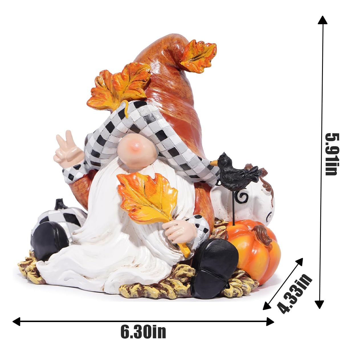 Hodao Fall Thanksgiving Gnome Figurines with Pumpkin, Maple Leaf & Red Bird - 6" Resin Handmade Gnome for Fall Autumn Decorations - Perfect Thanksgiving Home Decor & Gift Idea