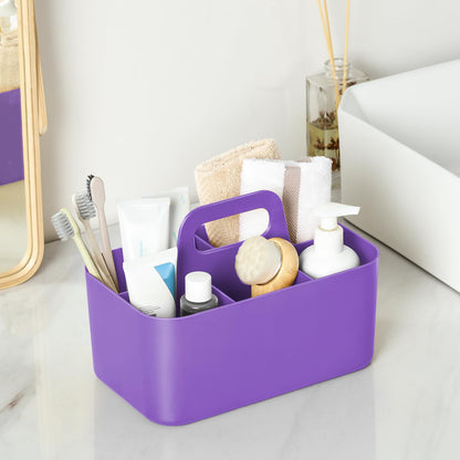 Multiuse Caddy Organizer with Handle, Portable Divided Plastic Tote Bin - Art Craft, Stationary Pen Marker Crayon, Makeup Hair Supplies Storage - Bathroom, Classroom, Dorm, Office, Desk Holder -Purple