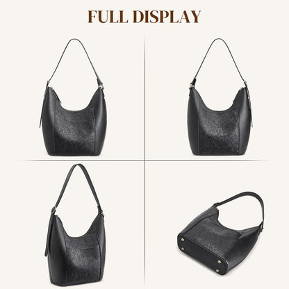 S-ZONE Leather Shoulder Bag for Women Hobo Bag Top Handle Handbag Satchel Purse Rose Pattern