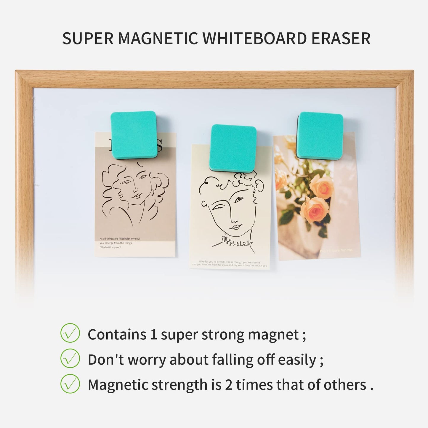 Favourde 48 Pack Magnetic Whiteboard Dry Erase Erasers Chalkboard Cleansers for Classroom, Home and Office (Green, 1.97 x 1.97 Inch)
