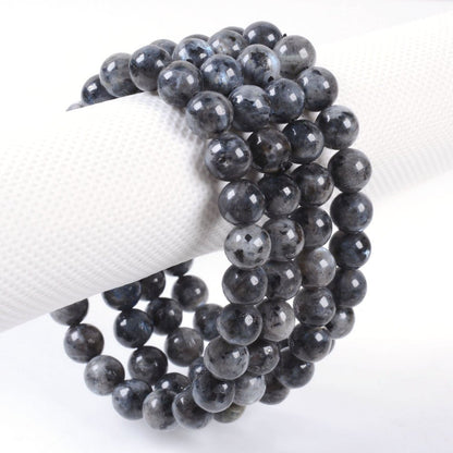 Justinstones Natural Black Labradorite Larvikite Gemstone 8mm Round Beads Stretch Bracelet 7 Inch Unisex